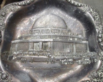 Metal Souvenir Building The Adler planetarium Chicago Vintage Architectural TRAY worlds fair souvenir collectible science the stars