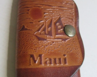 Car House or / 6 Hook Key Ring Holder LEATHER tri fold from MAUI Hawaii Souvenir vacation memorabilia