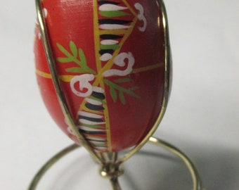 holiday wood EGG Hand Painted Flower Ukraine Easter Folk Art Egg and brass Stand hand painted ornament