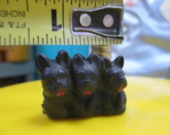 Vintage dollhouse puppy dogs miniature Scottish Terrier Black litter of 3 food promo cereal cracker jack collectible mid century toy