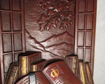 Vintage Syroco Wood Bookends with Open Window and Book Design Vintage Library mid century book end storage retro decor college education