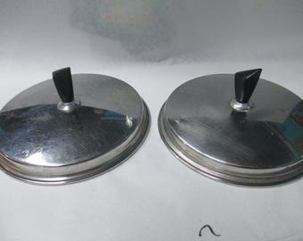 TWO Matching Vintage Cookware LIDS ONLY Replacement Stainless Lids 6 3/4" diameter kitchenware