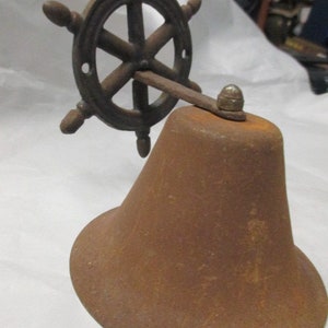 Vintage Metal Bell Ship Wheel Wall Mount Nautical Decor beach porch bell dinner beach decor house salvage