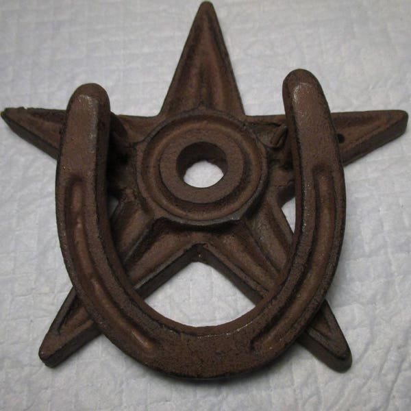 Cast Iron Star with Horse Shoe Door Knocker 6 1/4" diameter star equestrian country primitive decor house warming barn yard