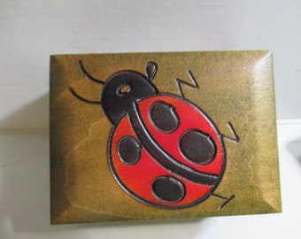 Wooden Trinket Box With Embossed Lady Bug Design Made Poland small jewelry ring or jewelry box
