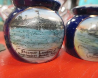 Souvenir Nantasket Beach Mass Boat STEAMERS Landing At NANTASKET BEACH Vintage Cobalt Shakers Germany vacation souvenir memorabilia dock