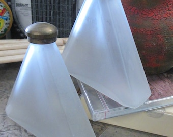Vintage Frosted Glass Pyramid Perfume Bottles - POM CANNELLE Paris - Collectible Vanity Decor