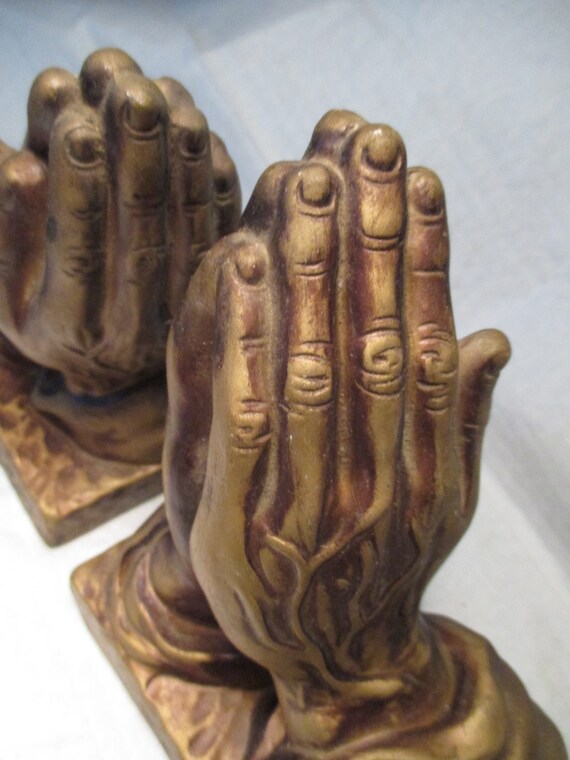 Vintage PRAYING HANDS BOOKENDS Christian Religious Decor Etsy