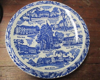 Vintage New Hampshire UNIVERSITY Of NEW HAMPSHIRE College Souvenir Plate blue on white collectible unh decor