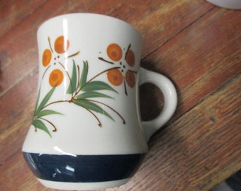 Vintage Coffee Mug mid century kitchen restaurant drinkware orange flower tea coffee retro