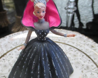 Vintage 1998 Mattel HOLIDAY BARBIE Doll Christmas Ornament Figure or Dollhouse Party Gown Lady Figure toy pretend play collectible