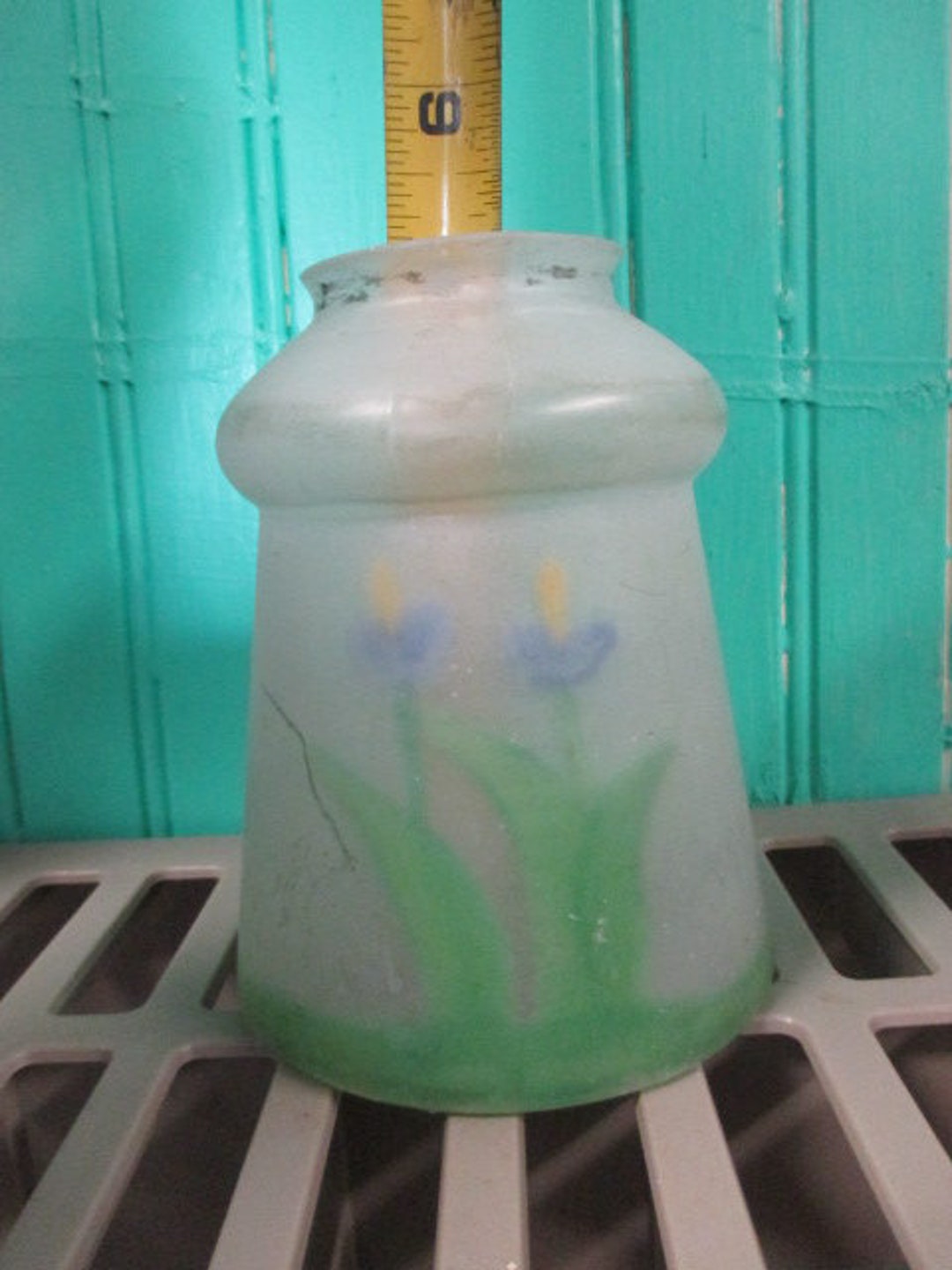 Vintage Reverse Painting on Glass Hand Painted Light SHADE With TULIPS