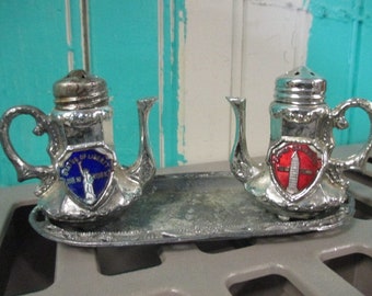 Vintage New York City Enamel Salt & Pepper Shakers by  Parksmith Statue Liberty Empire State Building mid century collectible memorabilia