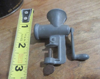 Vintage MINIATURE Salesman Sample Cast Metal MEAT GRINDER dollhouse kitchen tool mid century toy collectible memorabilia country primitive