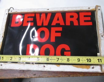 Vintage BEWARE OF DOG Sign on Wooden Plank 12" by 7 1/2" folk art