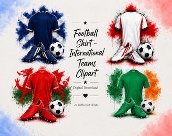Football Kit Sublimation Designs. 25 International Teams Backs. Digital Download Clipart. Printable Graphic. Football Design. England Design