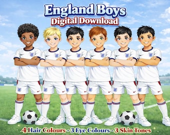 England Football Boy Characters Digital Downloads, Clipart, Sublimation Designs, Football Designs, Football Design, Printable Graphic