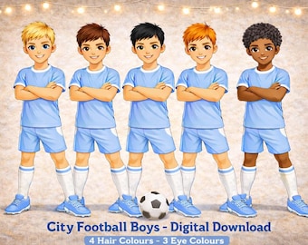 City Football Boy Characters Digital Downloads, Football Clipart, Sublimation Designs, Football Designs, Football Design, Printable Graphic