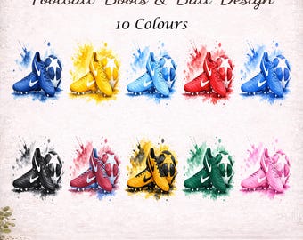 Football Boots & Ball Sublimation Designs. Digital Download Clipart. Printable Graphic. Football Design. Soccer Design. 10 Colours.
