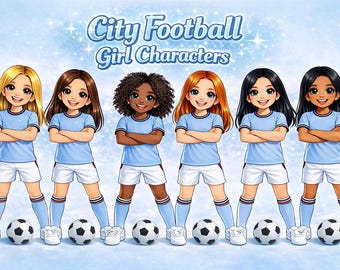 City Football Girl Characters Digital Downloads, Football Clipart, Sublimation Designs, Football Designs, Football Design, Printable Graphic