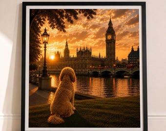 Cockapoo In London - Cockapoo Print - London Travel print - Sunset in London Fine Art Poster - Cockapoo by Big Ben