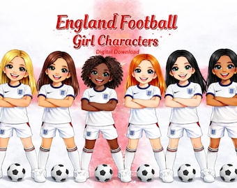 England Football Girl Characters Digital Downloads, Clipart, Sublimation Designs, Football Designs, Football Design, Printable Graphic