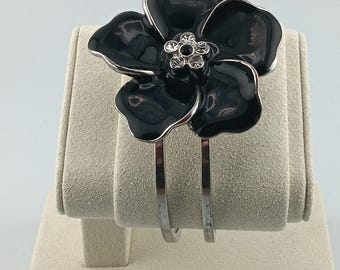 Black Flower Cuff Bracelet