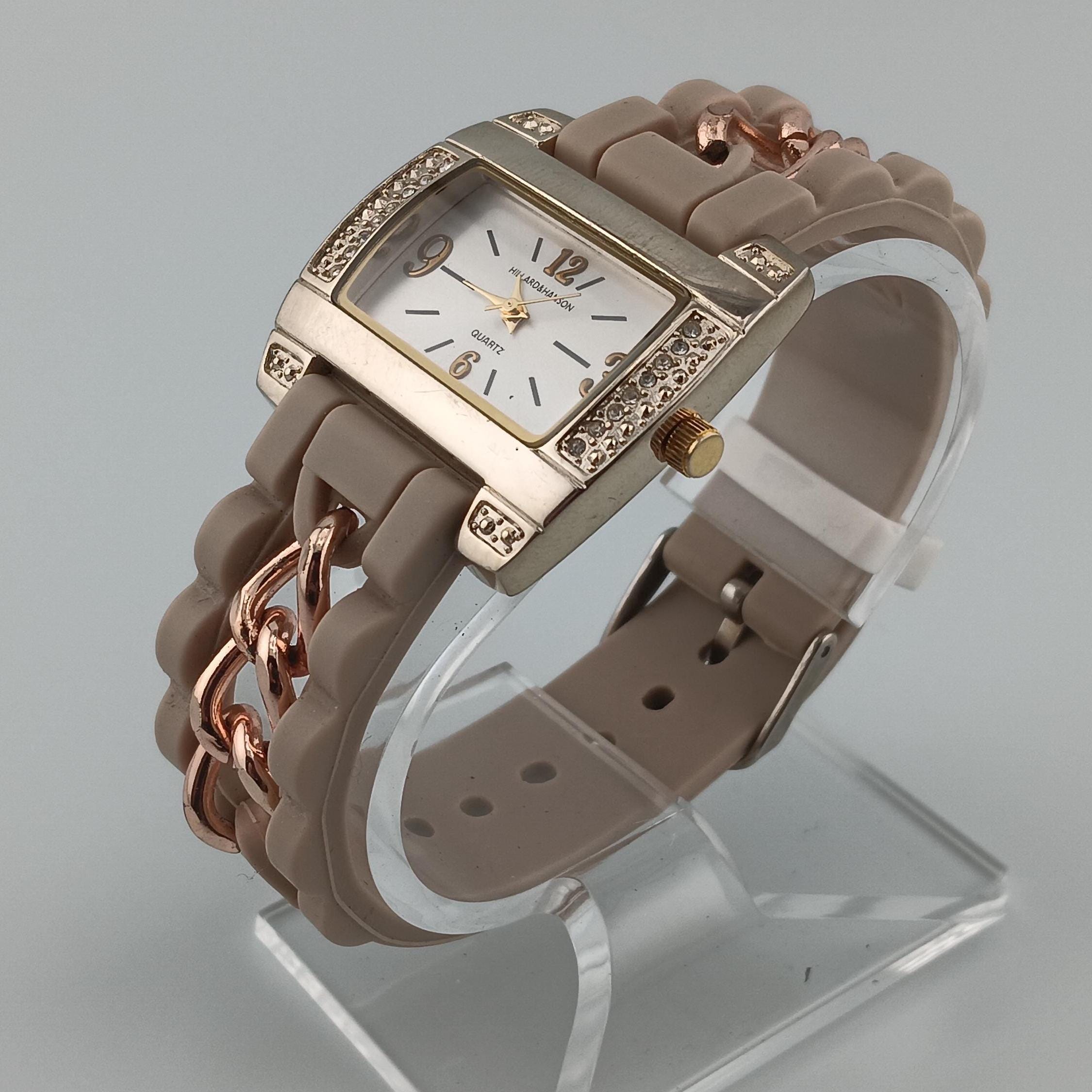 Hillard & Hanson Silver Tone Pink Dial Crystal Accent Bracelet Watch Hillard & Hanson Steel Tone With Silver Dial .crystals on  main image 2