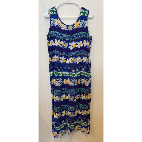 Jams World Vintage Floral Hawaiian Sleeveless Maxi Dress Pockets Women's Medium