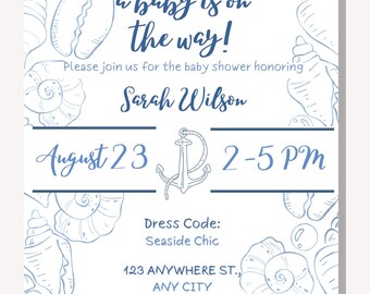 Modelo de convite para chá de bebê com tema marítimo | Download digital