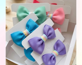 10 Handmade Hair Bows Set | Assorted Colors Girls Clips | Grosgrain Ribbon Gift
