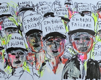 People with embrace failare hats mixed media on paper 10 x 16