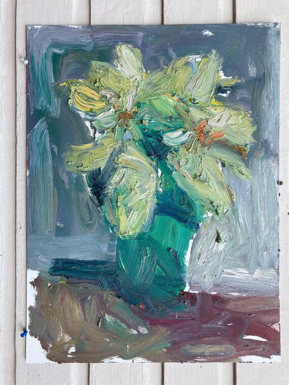 黄色のポインセチアのキャンバス油絵（24インチ×18インチ） - Etsy 日本