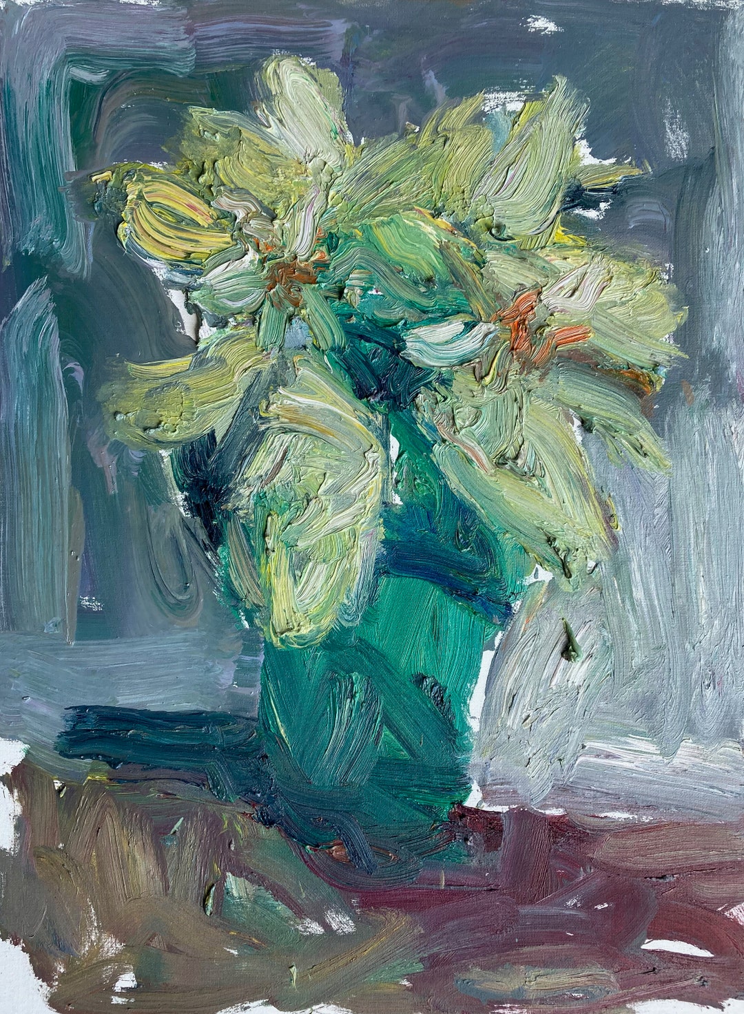 黄色のポインセチアのキャンバス油絵（24インチ×18インチ） - Etsy 日本