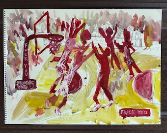 NBA  playoffs watercolor,acrylic markers, pencil  on watercolor paper 18 x 24