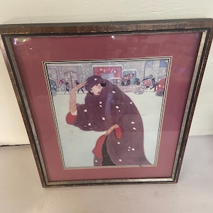 RARE Vintage Vogue 1920 Winter Fashions Art Print in Wooden Frame L15xH17.5