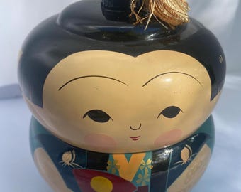 ヴィンテージの日本のこけし人形：手描きの木製民芸品（8.3インチ） - Etsy