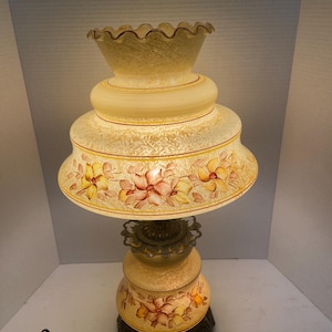 Vintage 1970s Quoizel Hand-Painted Hurricane Lamp 24&quot;