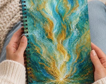 Teal and Gold Flame Spiral Journal | Blue Lovers | Back to School, College Care Package, Client Gift