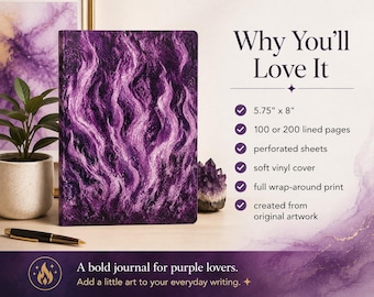 Mystical Purple Flame Softcover Journal | Matte Writing Notebook | Back to School, College Care Package, Client Gift
