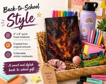 Dark Metallic Fire Spiral Notebook | Back to School, College Care Package, Client Gift