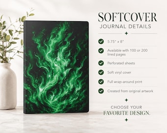 Emerald Flame Softcover Journal | Matte Writing Notebook | Gift for Green Lovers