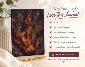 Dark Metallic Molten Fire Hardcover Journal | Matte Writing Notebook | Gift for Writers | Original Abstract Art Journal