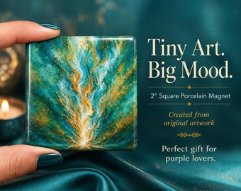 Teal and Gold Flame Fridge Magnet | 2" Porcelain Square Magnet | Teacher Gift, Graduation Gift, Housewarming Gift, Blue Lovers