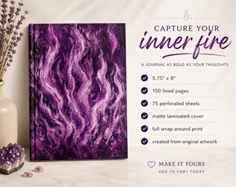 Mystical Purple Fire Hardcover Journal | Matte Writing Notebook | Gift for Writers | Original Abstract Art Journal