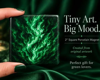 Dark Green Flame Fridge Magnet | 2" Porcelain Square Magnet | Teacher Gift, Graduation Gift, Housewarming Gift, Green and Emerald Lovers