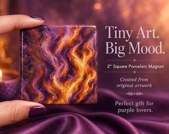 Purple Gold Flame Fridge Magnet | 2" Porcelain Square Magnet | Teacher Gift, Graduation Gift, Purple Lovers