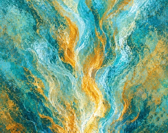 Teal and Gold Flame Art (Digital Download)