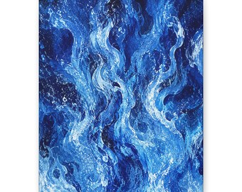 Blue Ocean Flame Abstract Wall Art | Matte Stretched Vertical Canvas | 8" x 10" to 40" x 60"