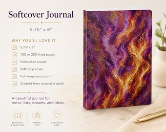 Purple and Gold Mystical Fire Softcover Journal | Writing Notebook | Back to School, College Care Package, Client Gift